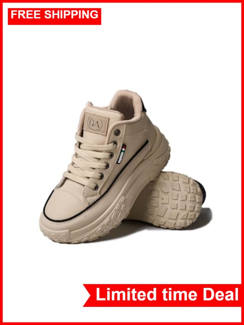 Faux Leather Platform Sneakers Breathable Mesh Walking Shoes